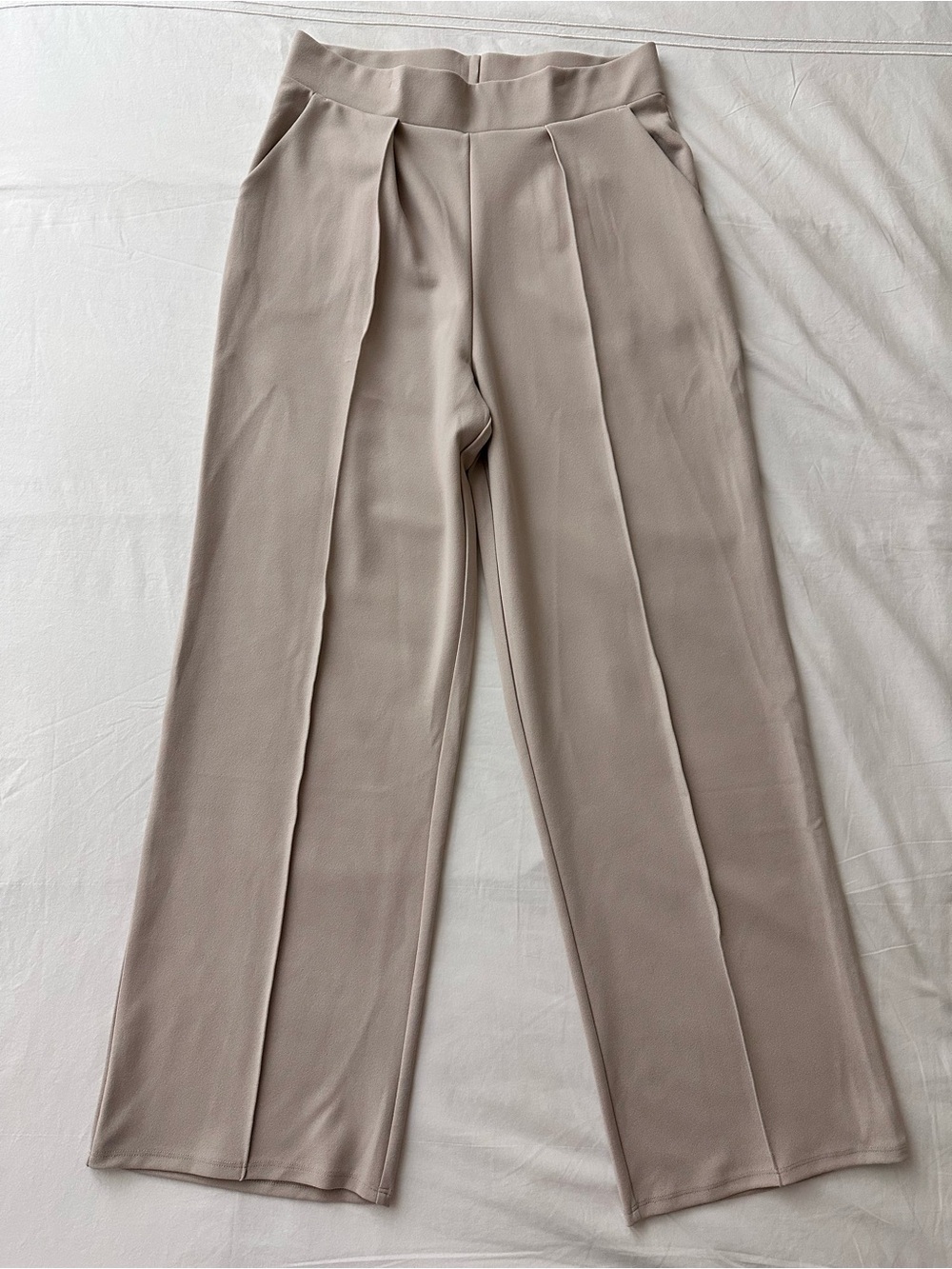 H&M Taupe Wide-Leg Pleated Trousers